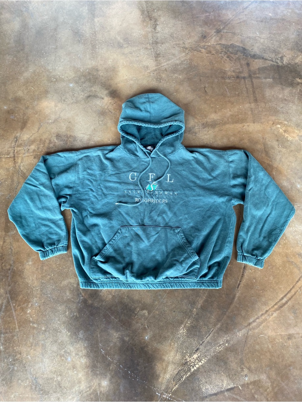 VTG 90s CFL Roughriders Green Baggy Boxy Pullover Embroidered Hoodie